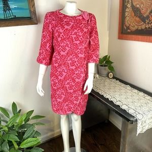 Vintage 60s 70s Pink Floral Flocked Terry Cloth Cover-up Mini Shift Dress Coat